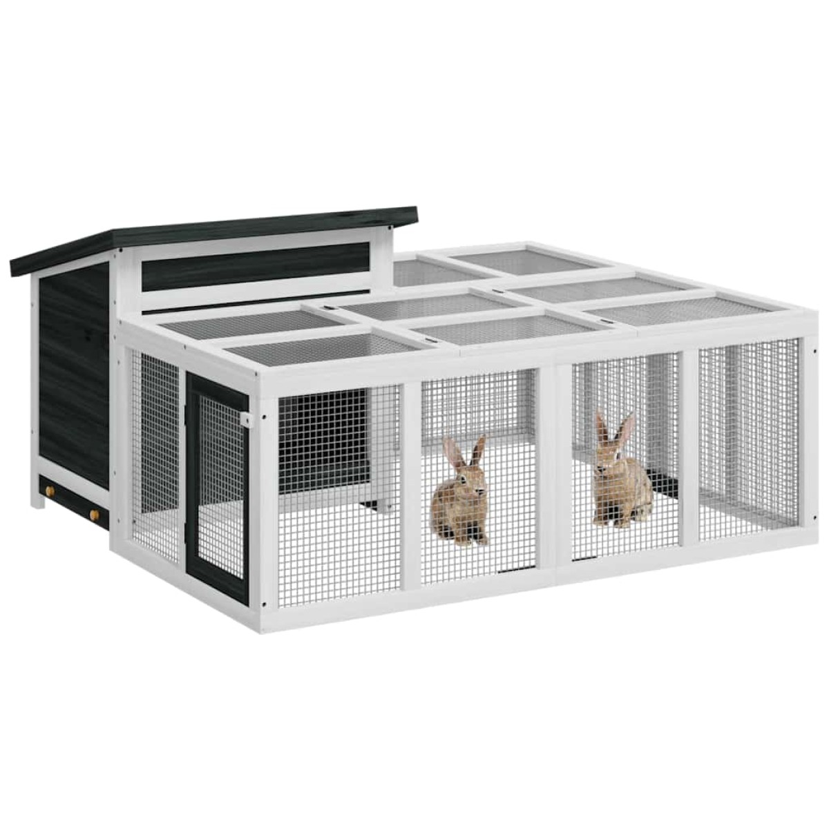 vidaXL Κλουβί Κουνελιών Γκρι 144 x 123 x 67,5 εκ. Μασίφ Ξύλο Πεύκου