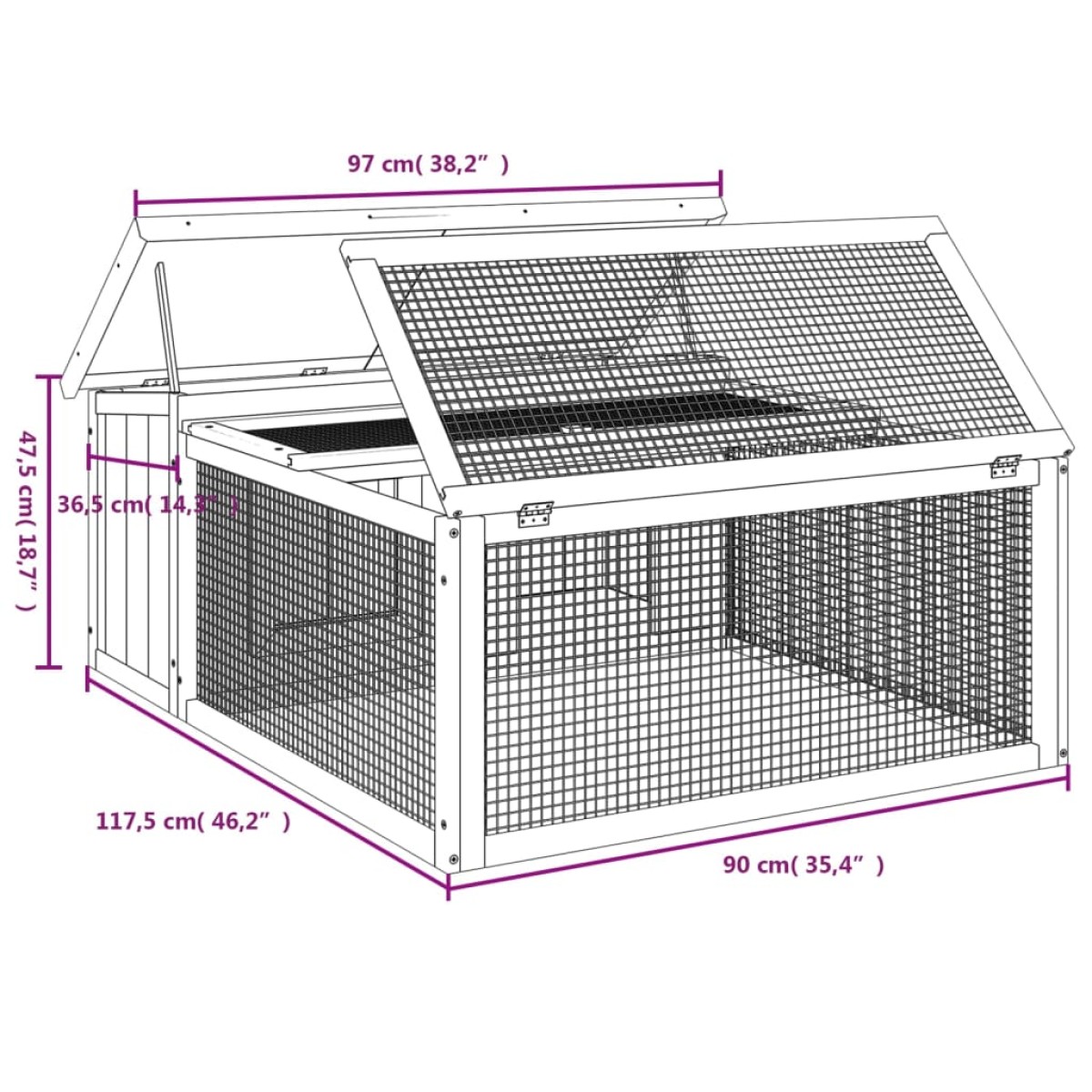 vidaXL Κλουβί Κουνελιών Καφέ 117,5 x 97 x 47,5 εκ. Μασίφ Ξύλο Πεύκου