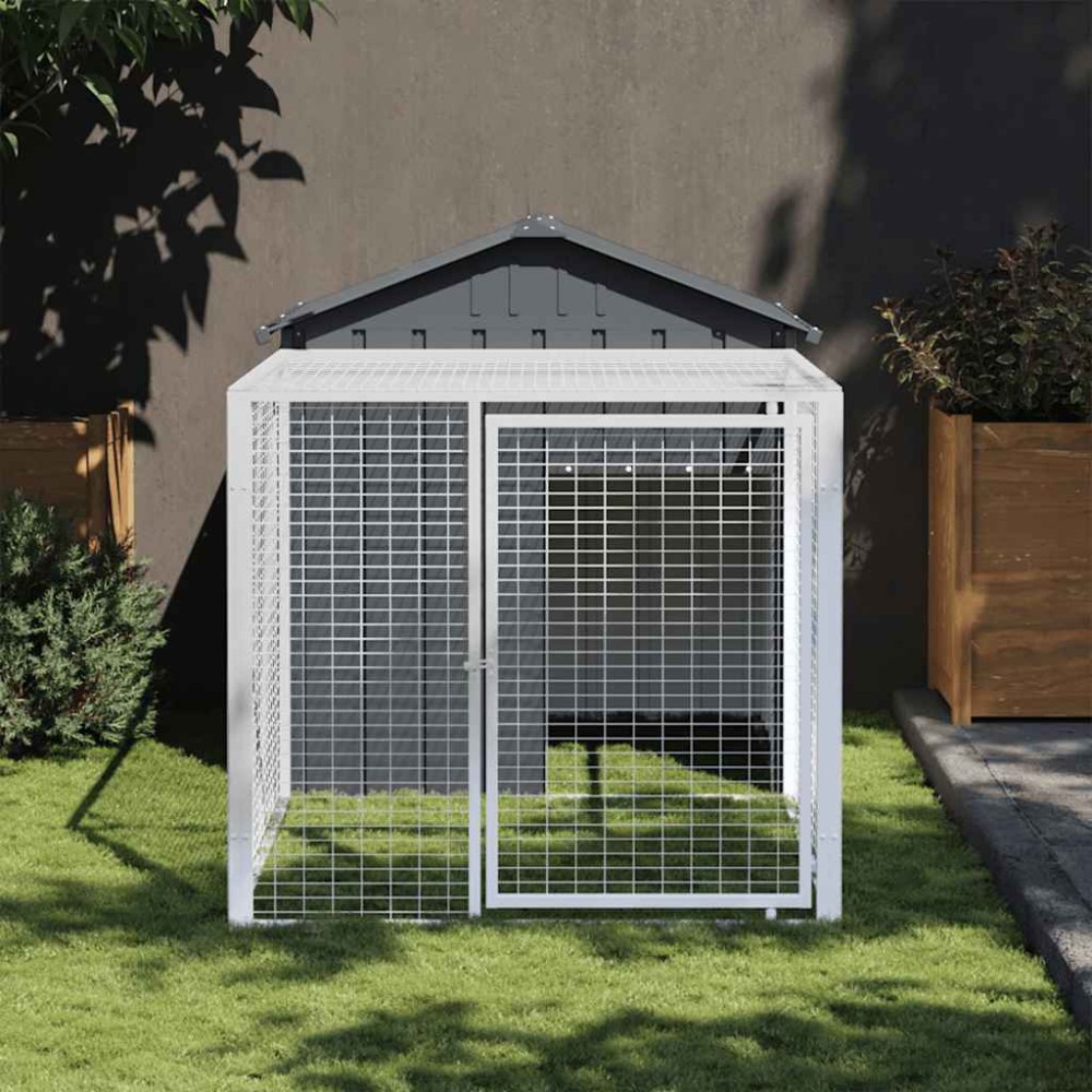 vidaXL Κλουβί Κοτόπουλων με Διάδρομο Ανθρακί 117x201x123 εκ. από Γαλβανισμένο Ατσάλι