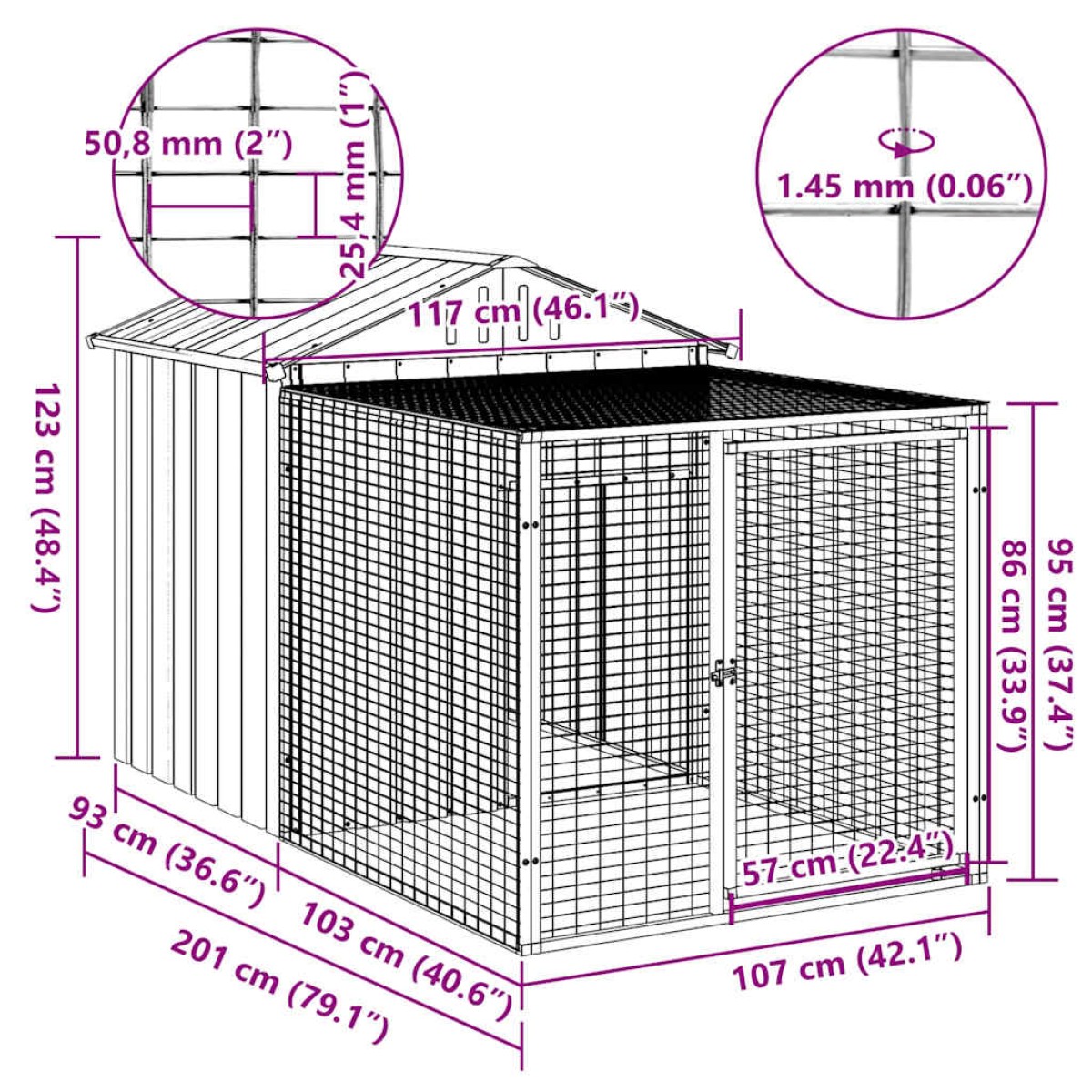 vidaXL Κλουβί για Κότες με Αυλή Ανθρακί 117x201x123 εκ Γαλβαν. Χάλυβας