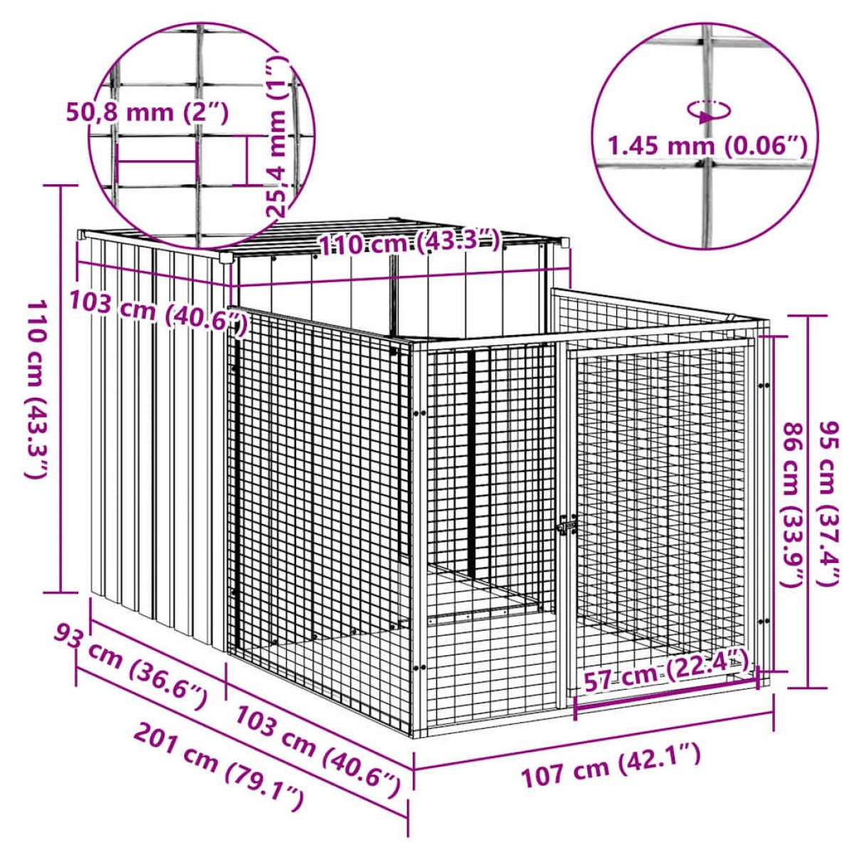 vidaXL Σπιτάκι Σκύλου με Αυλή Αν. Γκρι 110x201x110 εκ. Γαλβαν. Χάλυβας