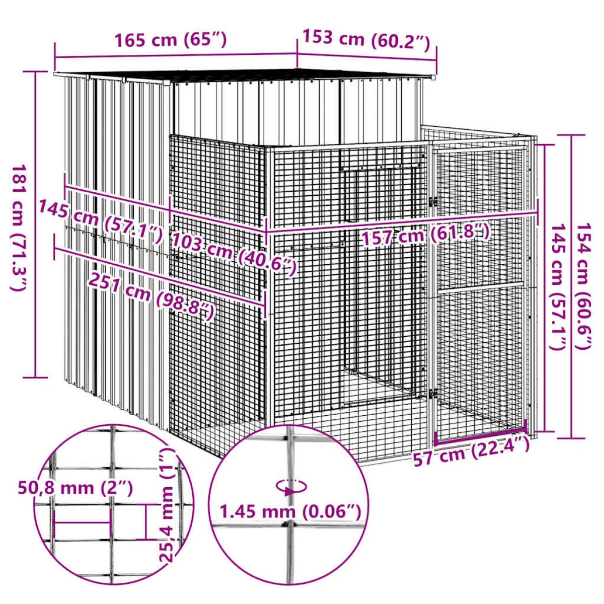vidaXL Σπιτάκι Σκύλου με Αυλή Ανθρακί 165x251x181 εκ. Γαλβαν. Χάλυβας