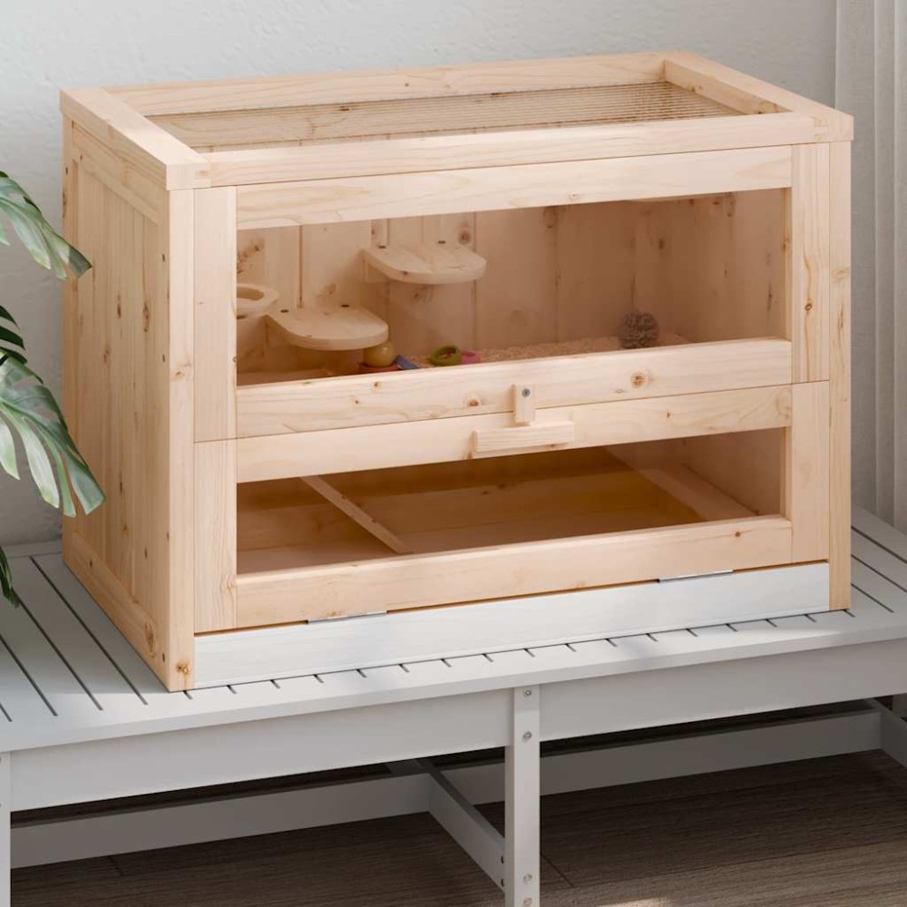 vidaXL Κλουβί Χάμστερ 60 x 35,5 x 42 εκ. από Μασίφ Ξύλο Ελάτης