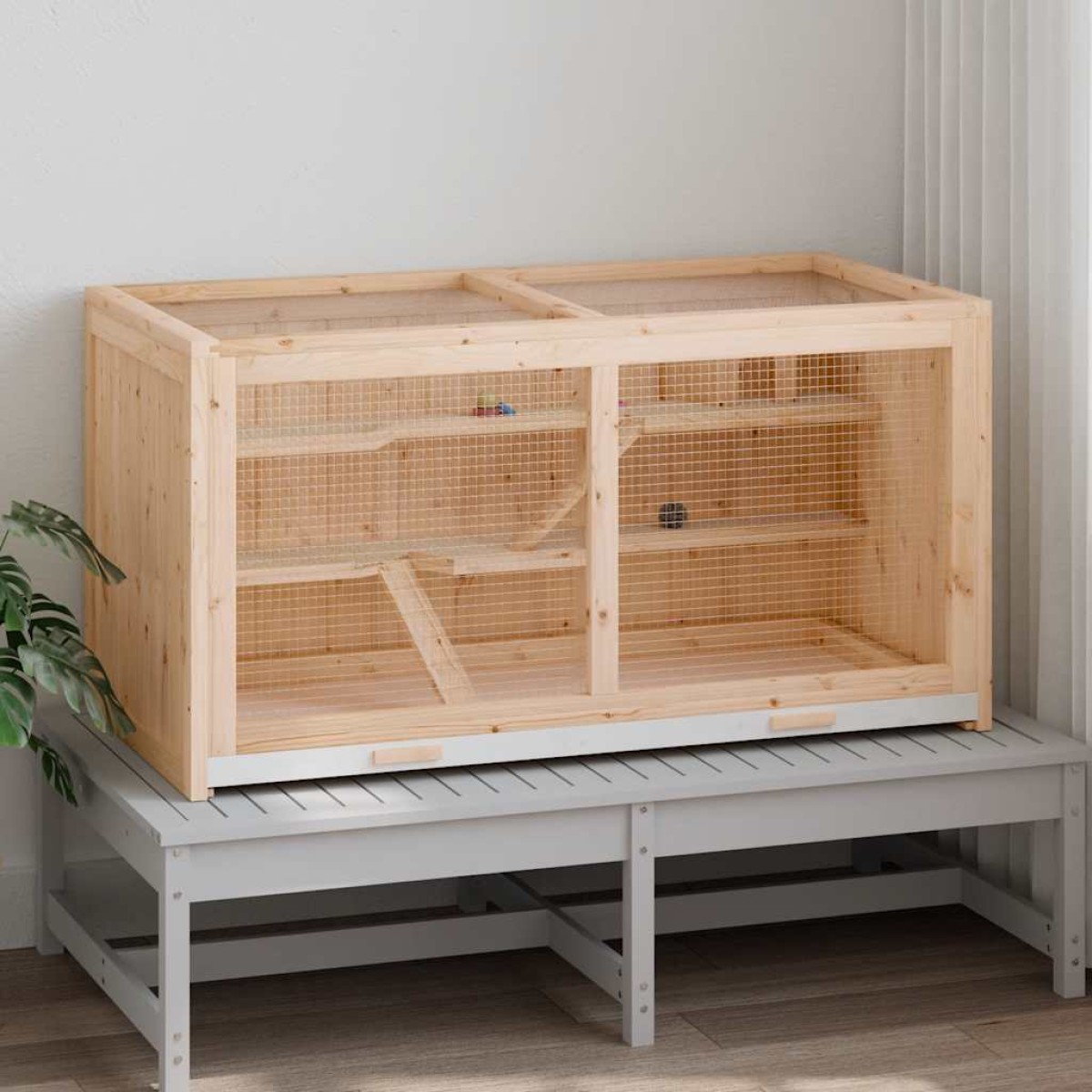 vidaXL Κλουβί Χάμστερ 89,5 x 45 x 45 εκ. από Μασίφ Ξύλο Ελάτης