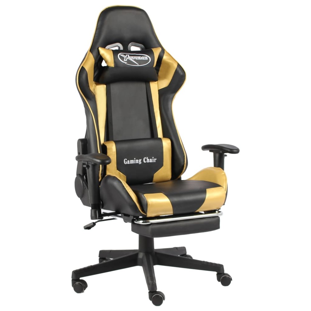 vidaXL Καρέκλα Gaming Περιστρεφόμενη με Υποπόδιο Χρυσή PVC