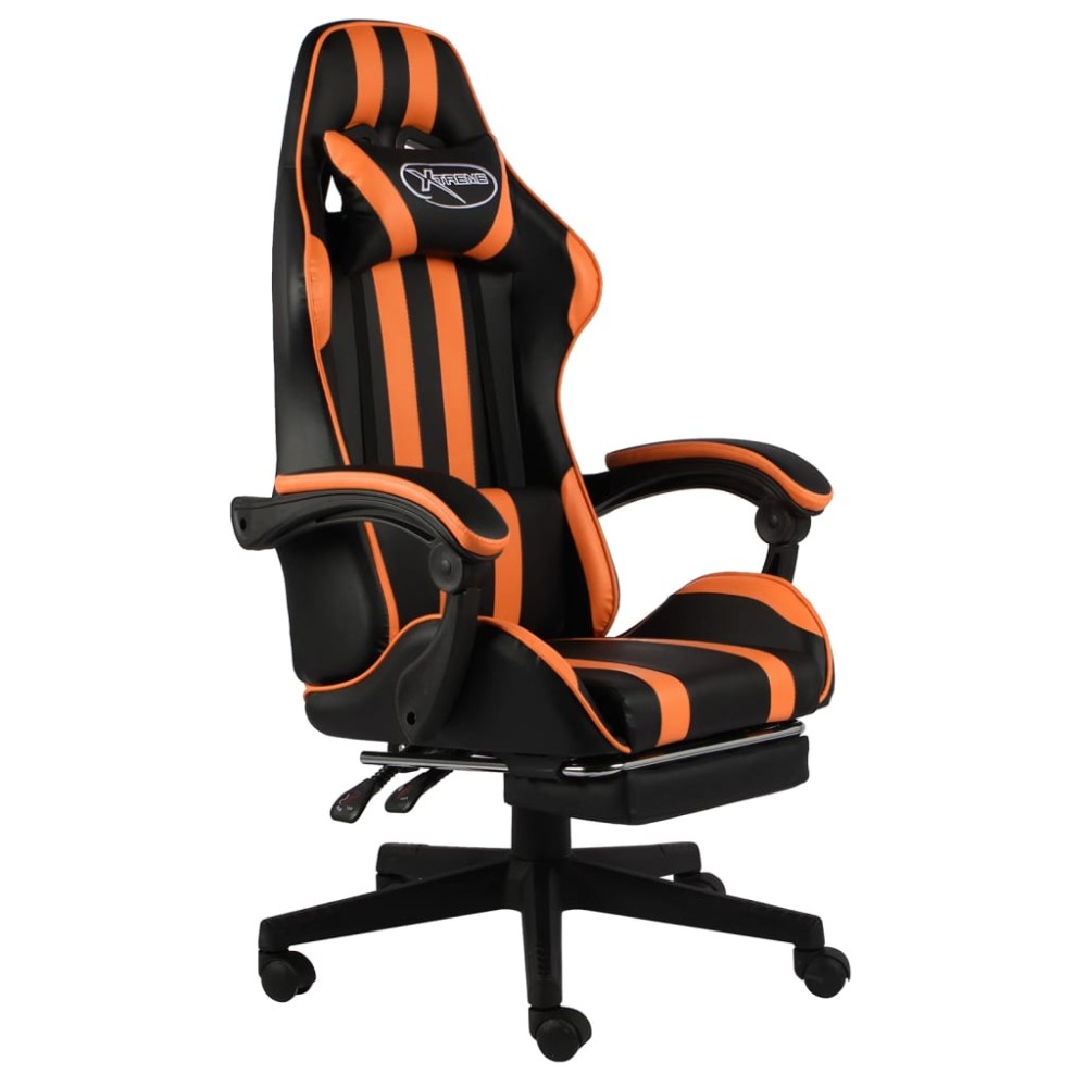 vidaXL Καρέκλα Racing με Υποπόδιο Μαύρο / Πορτοκαλί Συνθετικό Δέρμα