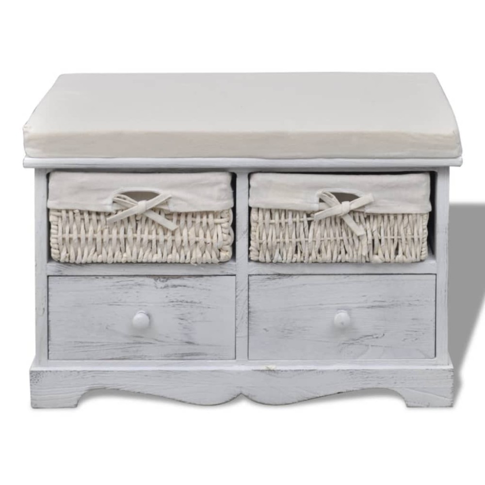 vidaXL Πάγκος με Αποθηκευτικό Χώρο Λευκός 62x33x42 εκ. Ξύλο Παυλώνιας