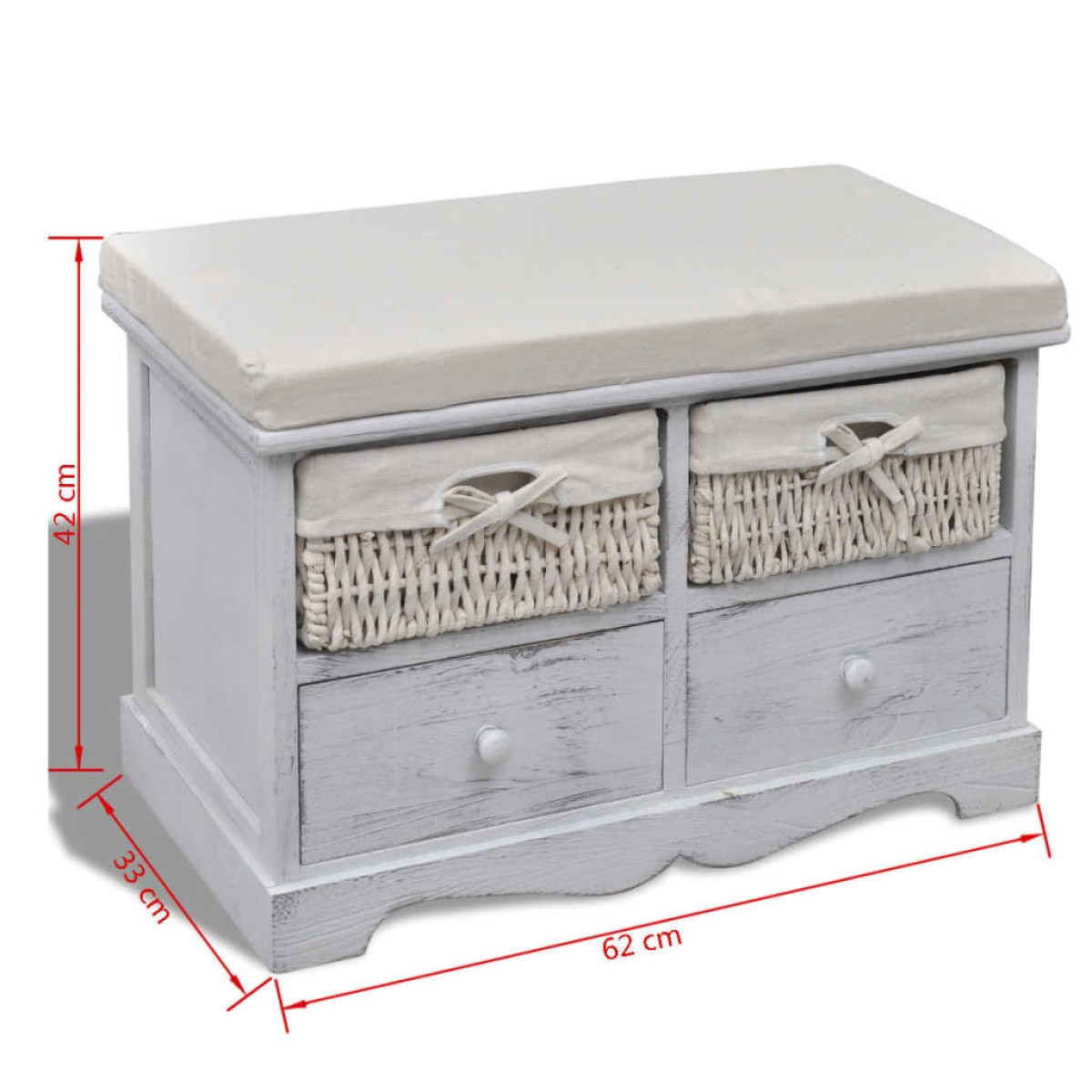vidaXL Πάγκος με Αποθηκευτικό Χώρο Λευκός 62x33x42 εκ. Ξύλο Παυλώνιας