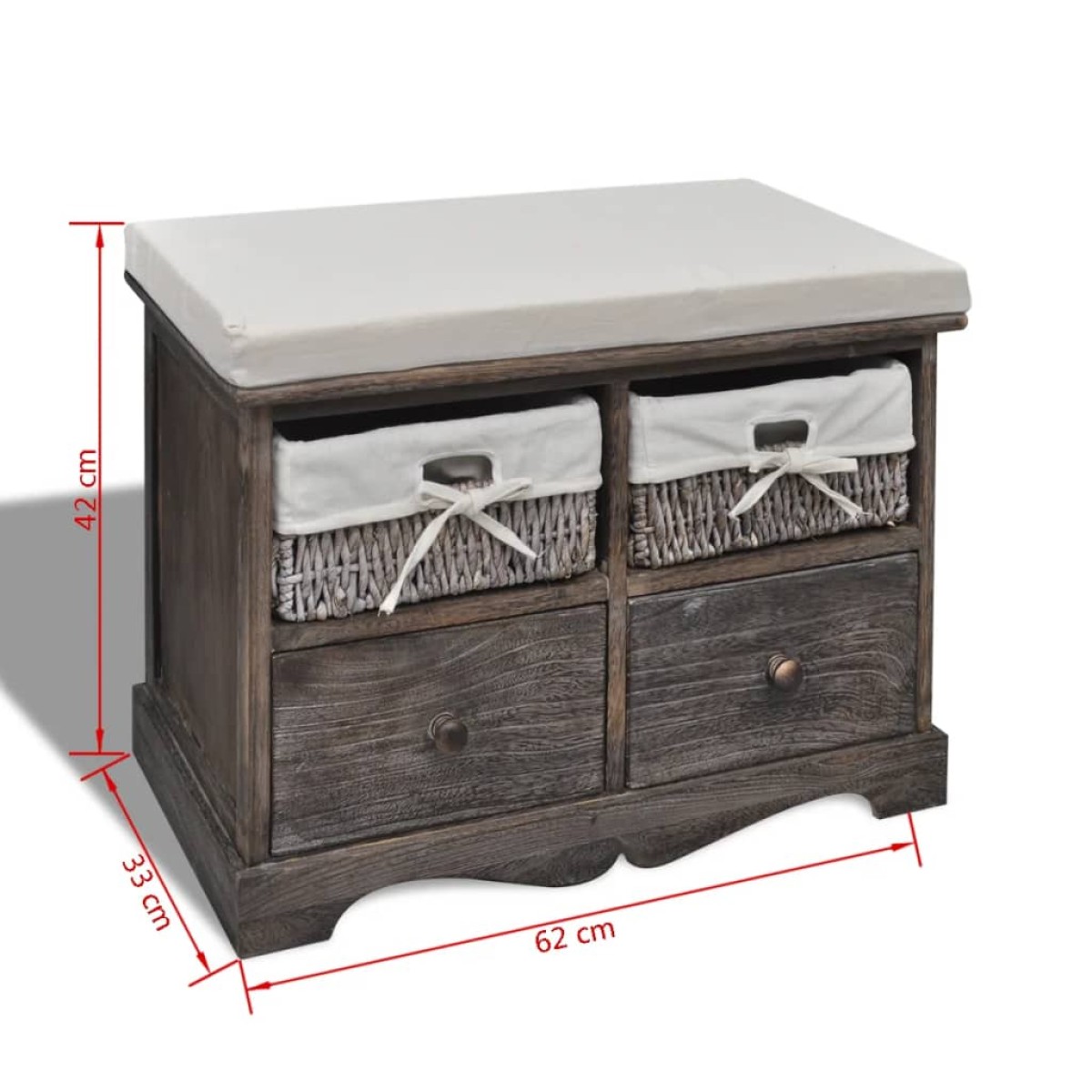 vidaXL Πάγκος με Αποθηκευτικό Χώρο Καφέ 62x33x42 εκ. Ξύλο Παυλώνιας