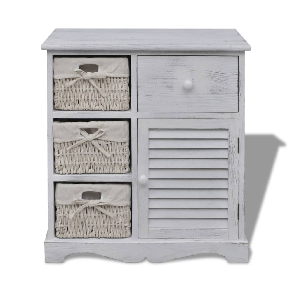 vidaXL Ντουλάπι με 3 Πλεκτά Καλάθια στα Αριστερά Λευκό Ξύλινο