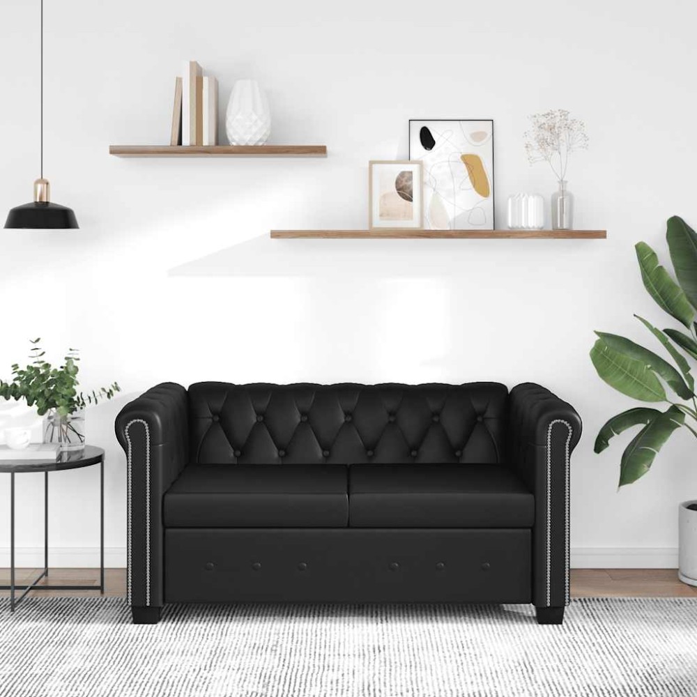 vidaXL Καναπές Διθέσιος Chesterfield Μαύρος από Συνθετικό Δέρμα