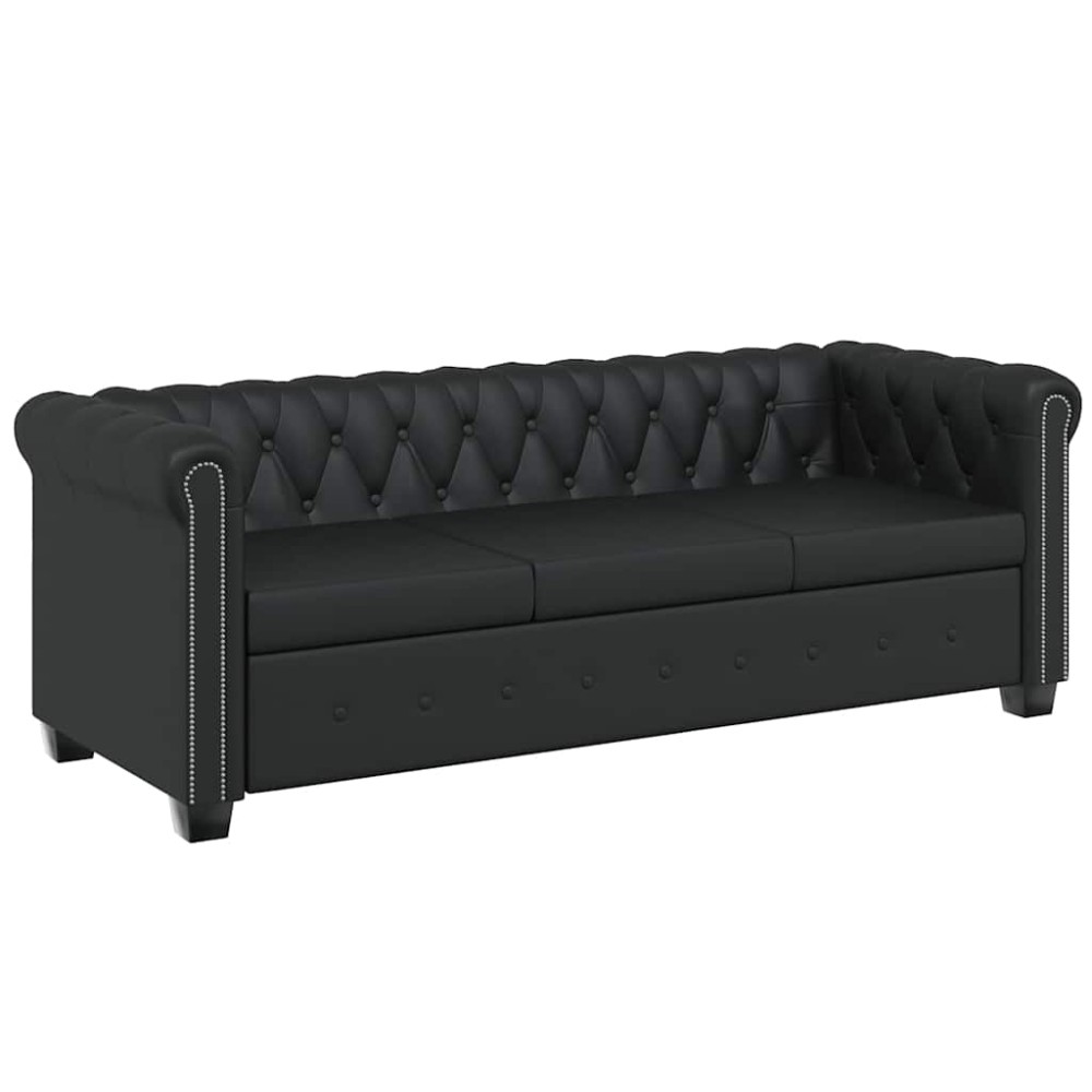 vidaXL Καναπές Τριθέσιος Chesterfield Μαύρος από Συνθετικό Δέρμα