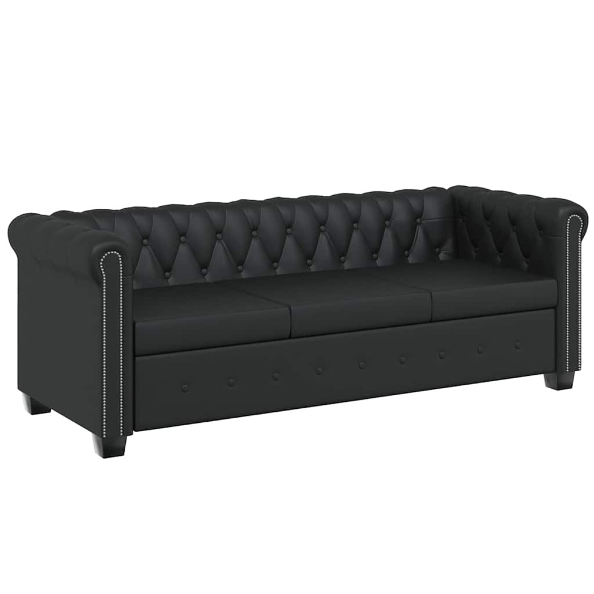 vidaXL Καναπές Τριθέσιος Chesterfield Μαύρος από Συνθετικό Δέρμα