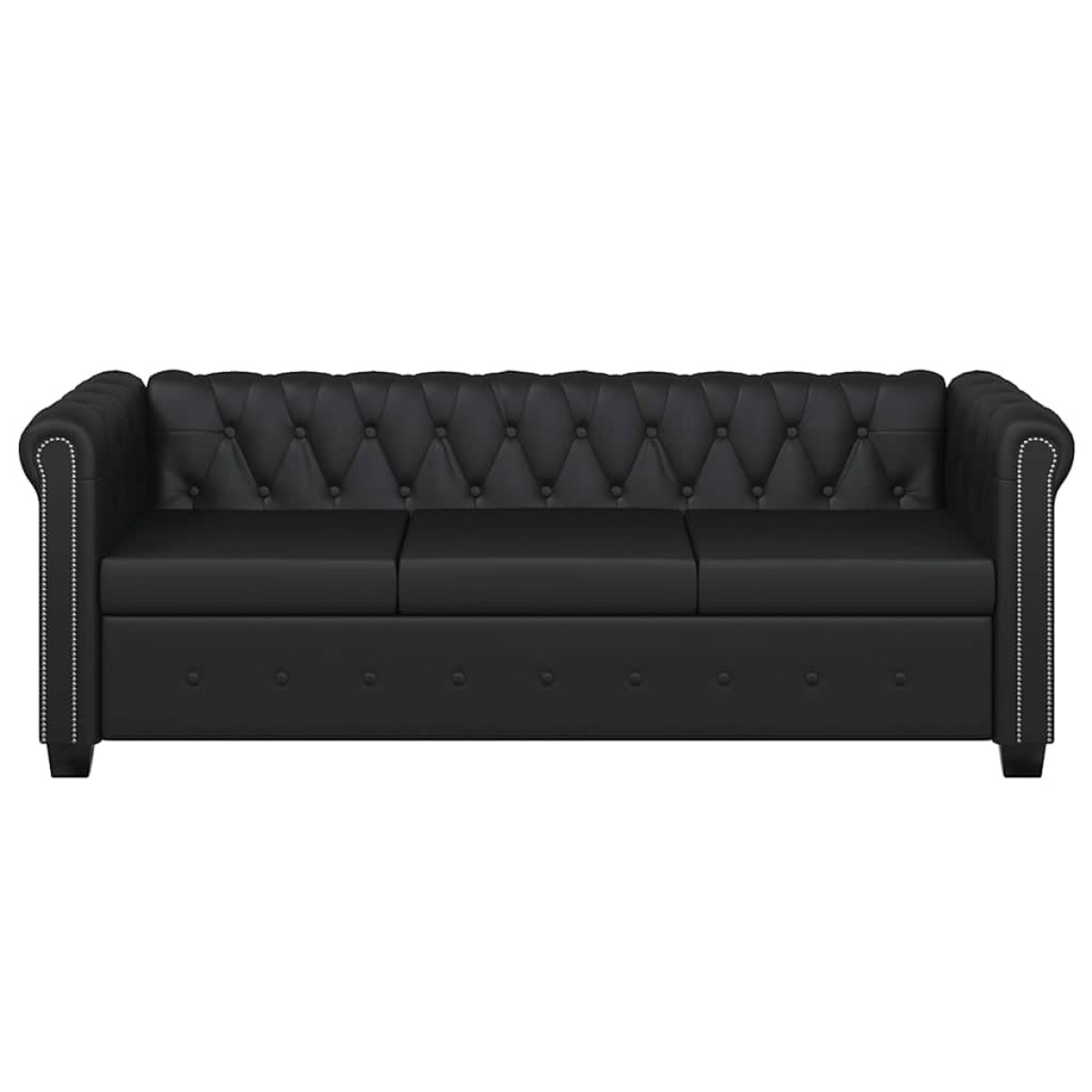 vidaXL Καναπές Τριθέσιος Chesterfield Μαύρος από Συνθετικό Δέρμα