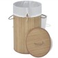 242723 vidaXL Bamboo Laundry Bin Round Natural