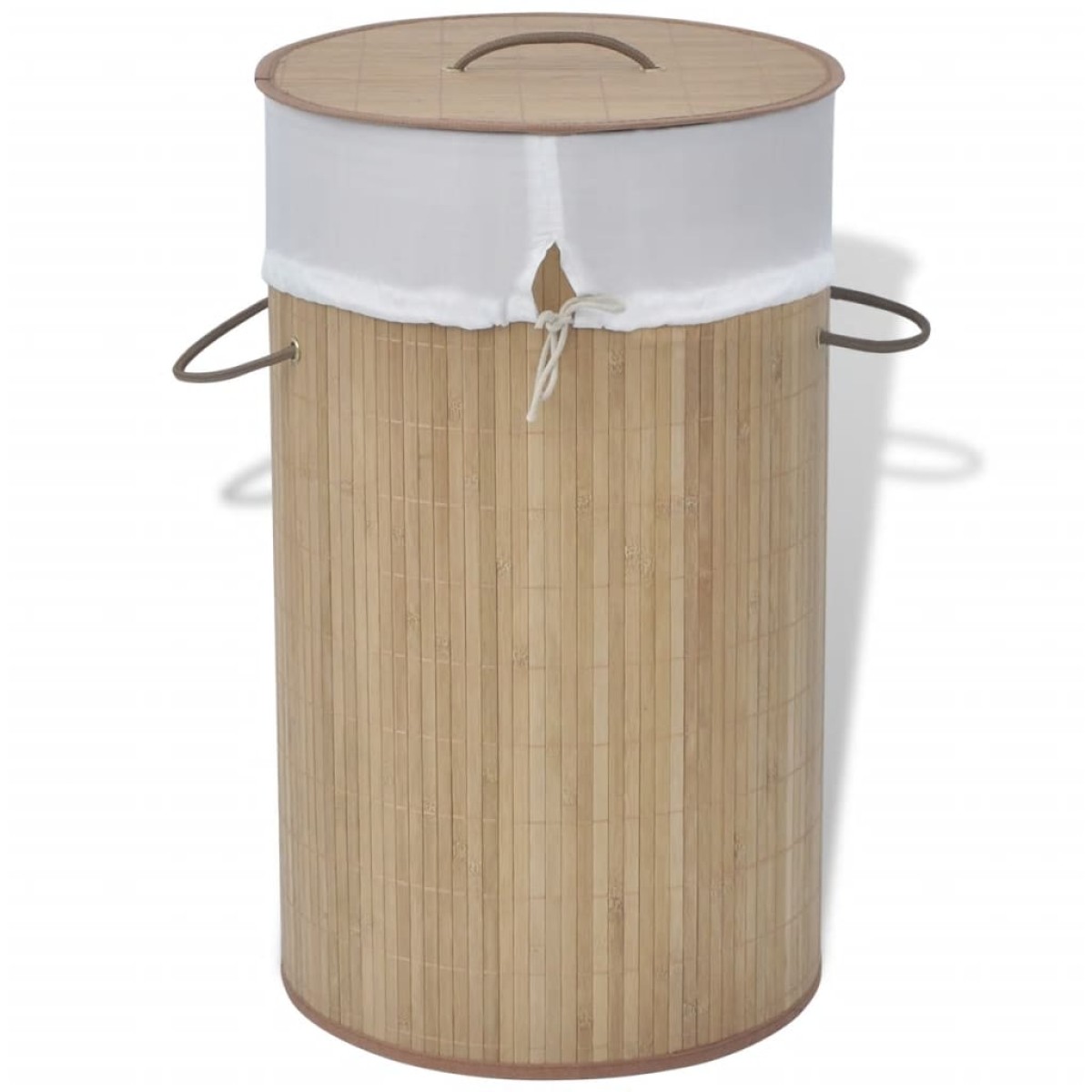 242723 vidaXL Bamboo Laundry Bin Round Natural