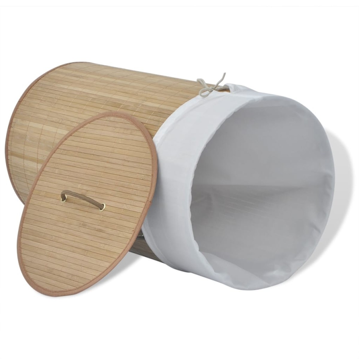 242723 vidaXL Bamboo Laundry Bin Round Natural
