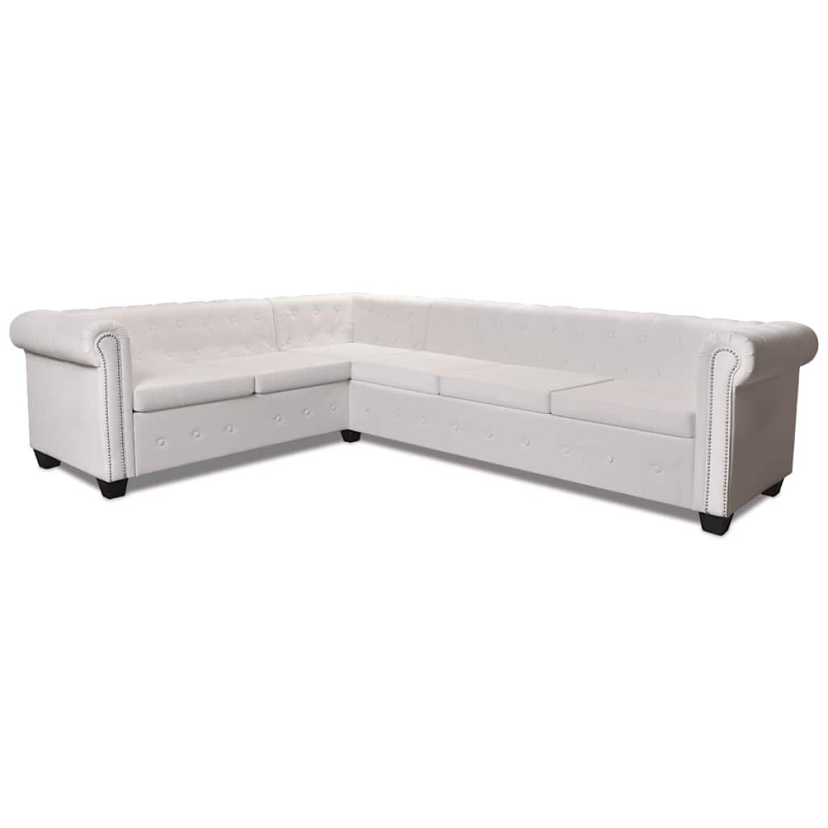 vidaXL Καναπές Γωνιακός Εξαθέσιος Chesterfield Λευκός Συνθετικό Δέρμα