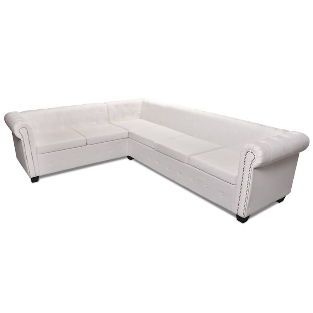 vidaXL Καναπές Γωνιακός Εξαθέσιος Chesterfield Λευκός Συνθετικό Δέρμα