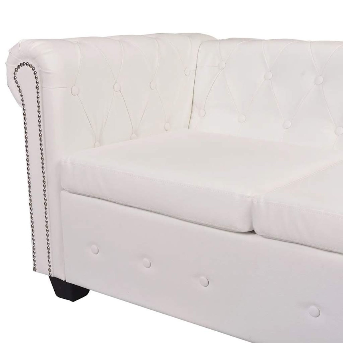 vidaXL Καναπές Γωνιακός Εξαθέσιος Chesterfield Λευκός Συνθετικό Δέρμα