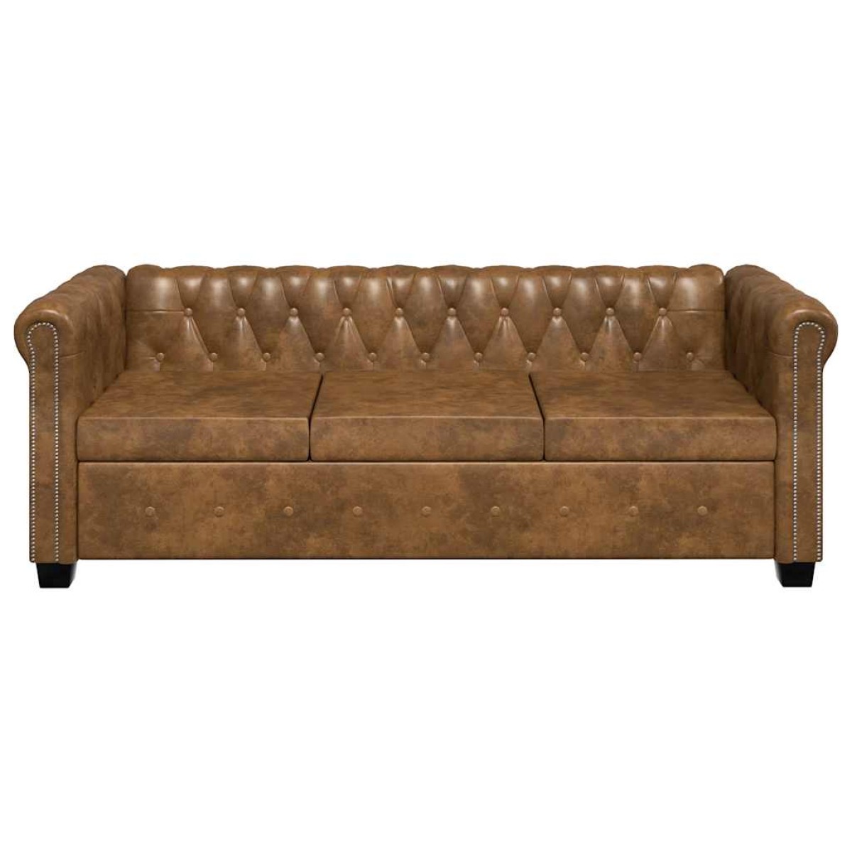 vidaXL Καναπές Τριθέσιος Chesterfield Καφέ από Συνθετικό Δέρμα