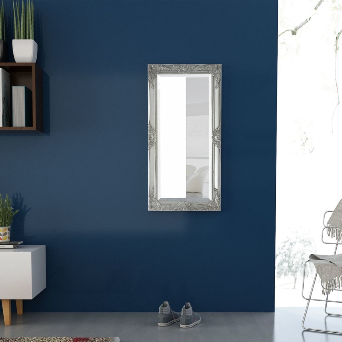 vidaXL Καθρέφτης Τοίχου με Μπαρόκ Στιλ Ασημί 100 x 50 εκ.