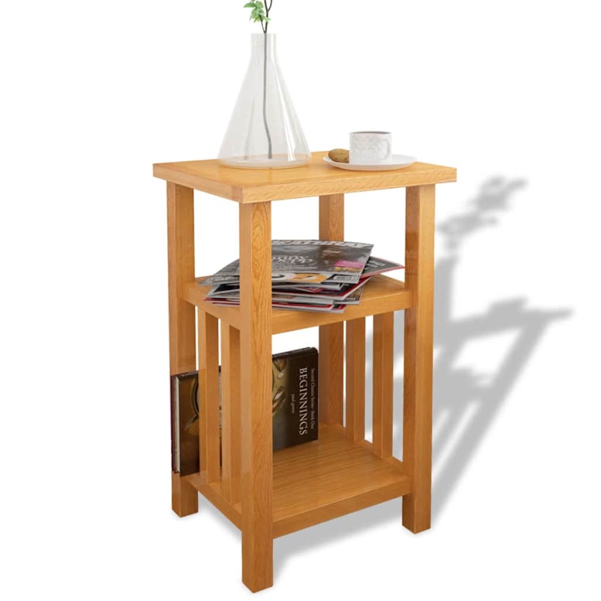 vidaXL Τραπέζι Βοηθητικό με Ράφι 27 x 35 x 55 εκ. Μασίφ Ξύλο Δρυός