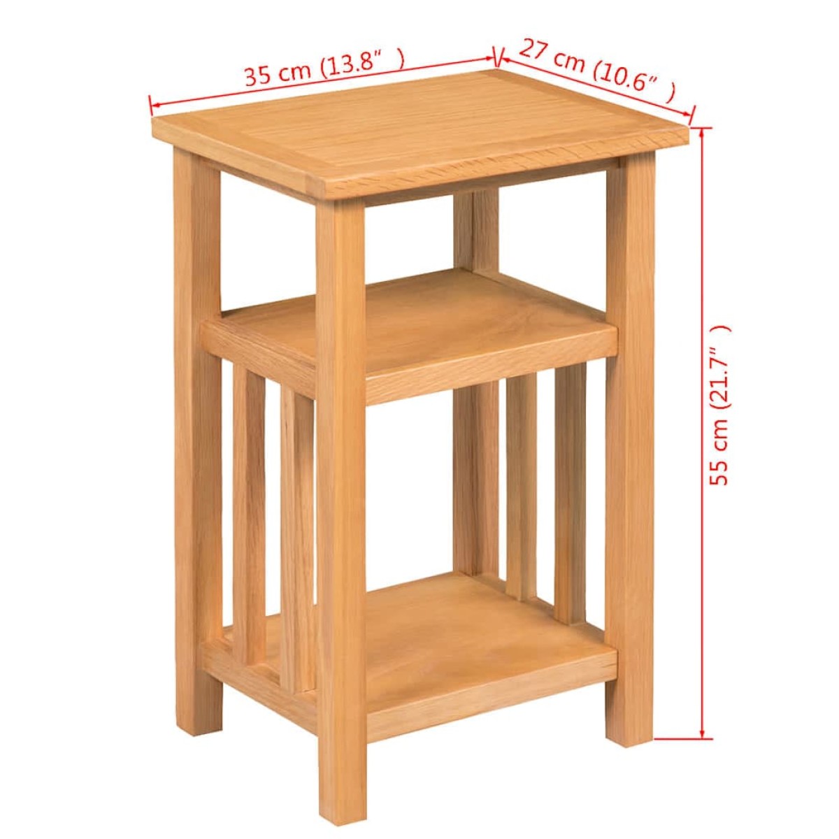 vidaXL Τραπέζι Βοηθητικό με Ράφι 27 x 35 x 55 εκ. Μασίφ Ξύλο Δρυός