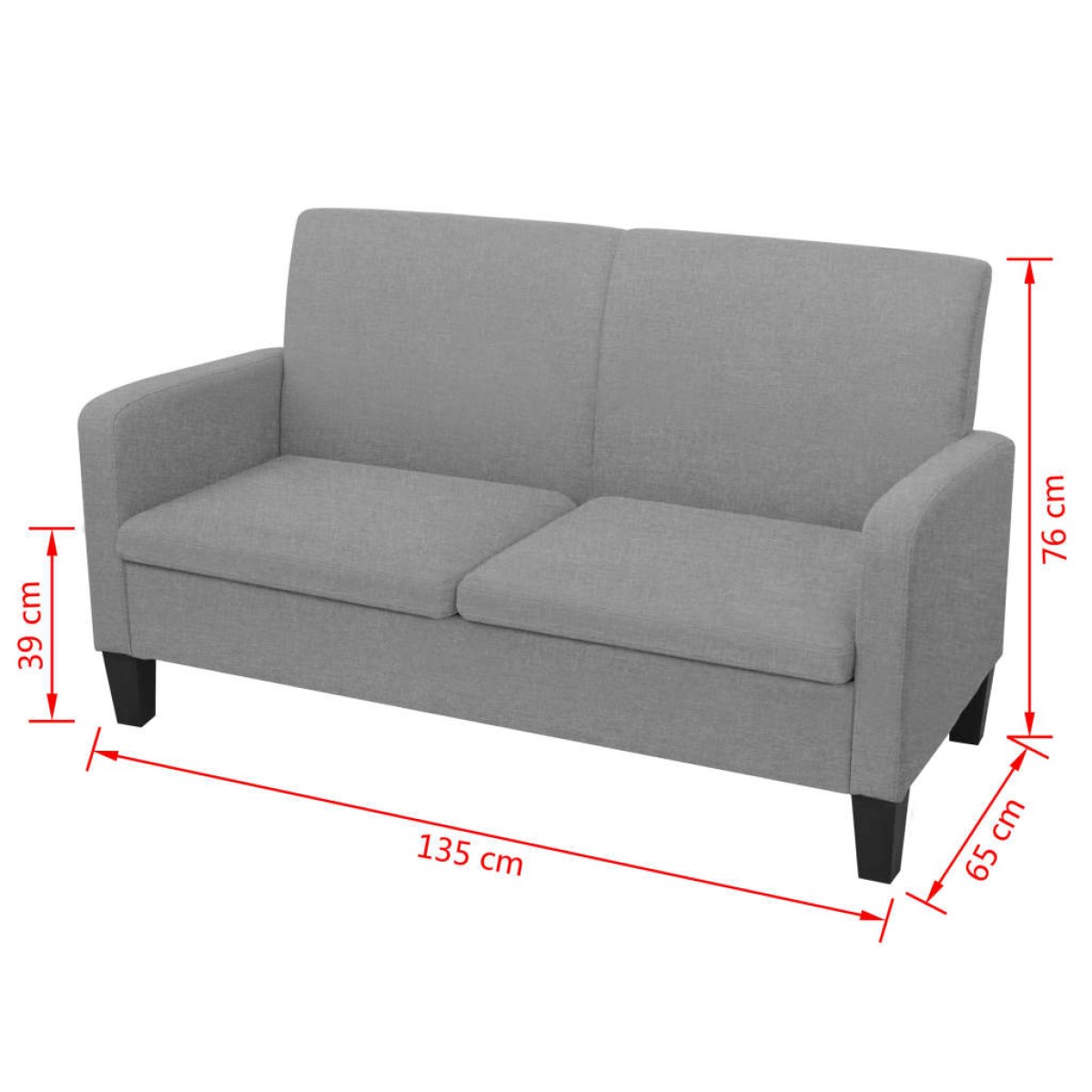 vidaXL Καναπές Διθέσιος Ανοιχτό Γκρι 135 x 65 x 76 εκ.