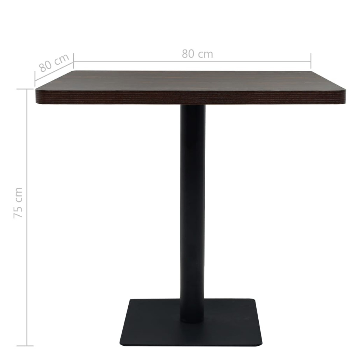vidaXL Τραπέζι Bistro Τετράγωνο Σκούρο Σταχτί 80x80x75 εκ. MDF/Ατσάλι