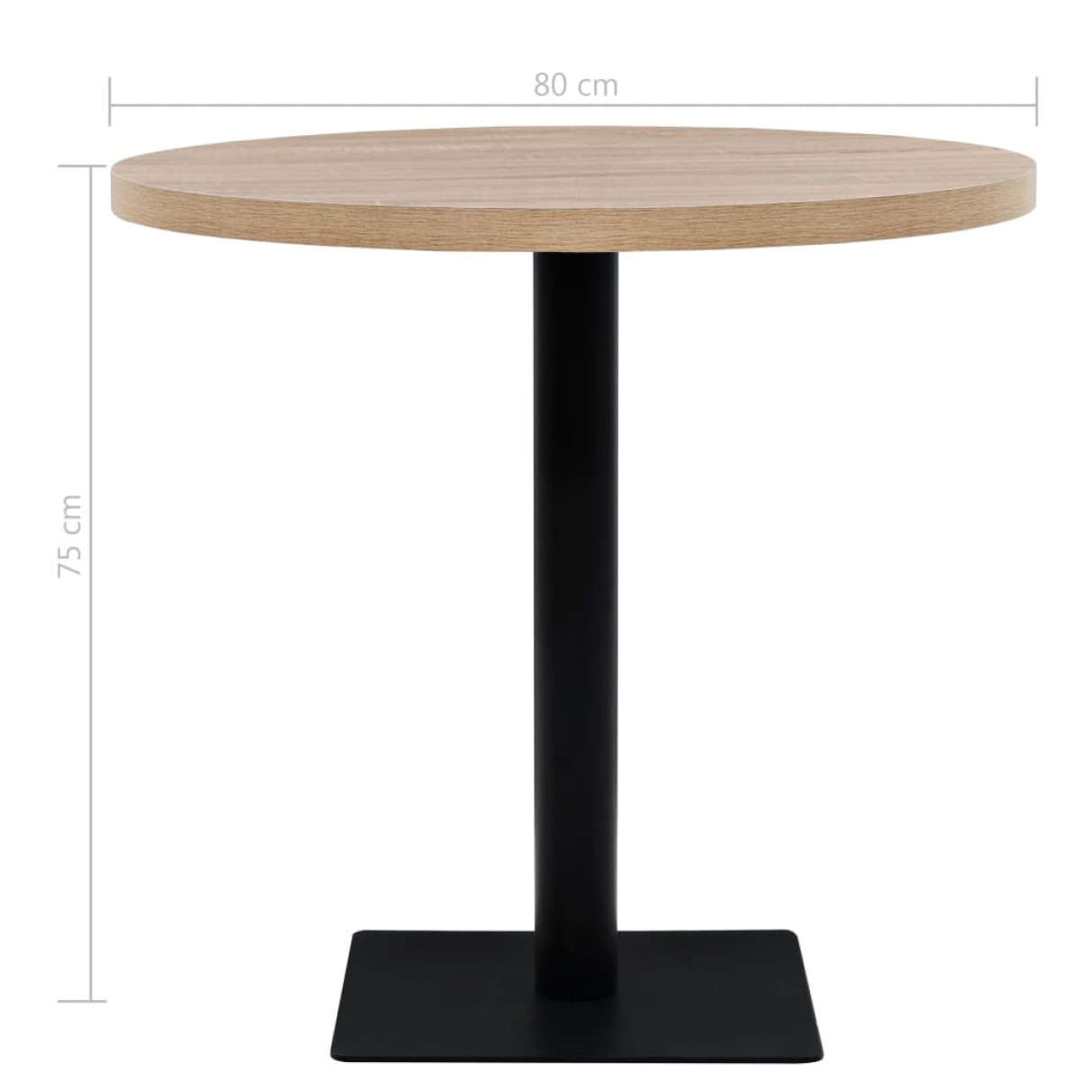 vidaXL Τραπέζι Bistro Στρογγυλό Χρώμα Δρυός 80 x 75 εκ. MDF / Ατσάλι