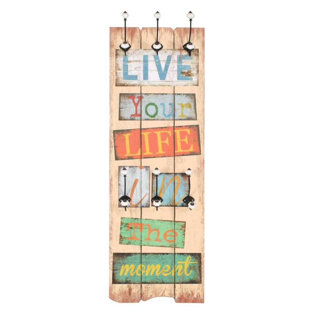 vidaXL Κρεμάστρα Τοίχου «LIVE LIFE» με 6 Γάντζους 120 x 40 εκ.