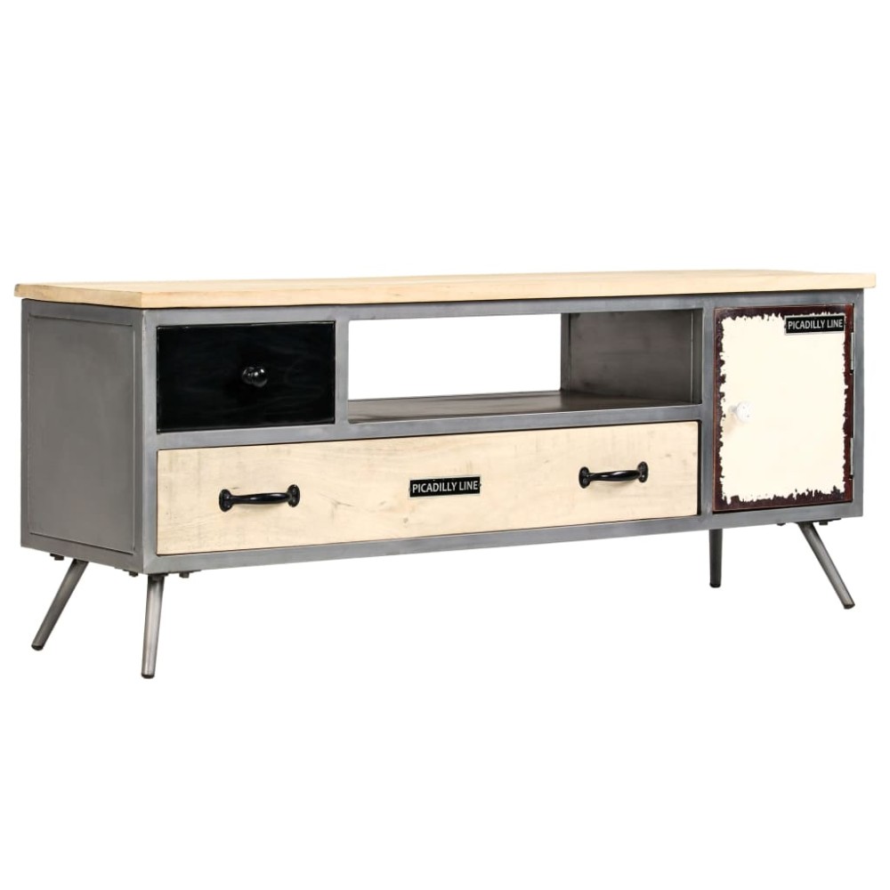 vidaXL Έπιπλο Τηλεόρασης 120x30x45 εκ. από Μασίφ Ξύλο Μάνγκο & Ατσάλι