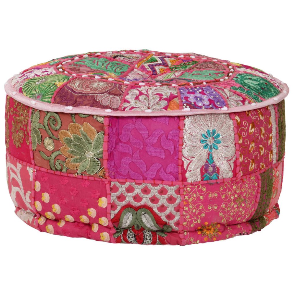 vidaXL Πουφ Patchwork Στρογγυλό Χειροποίητο Ροζ 40 x 20 εκ. Βαμβάκι