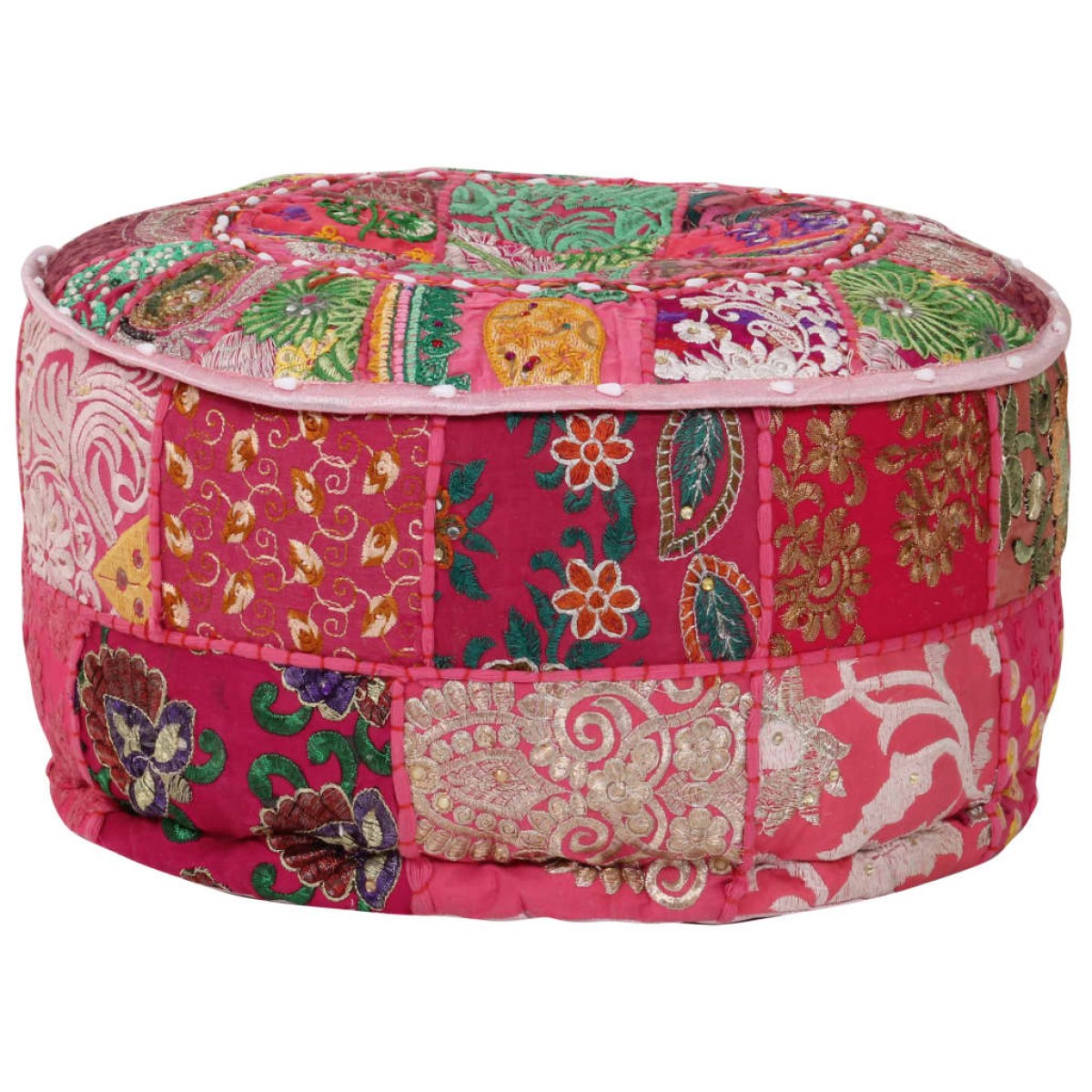 vidaXL Πουφ Patchwork Στρογγυλό Χειροποίητο Ροζ 40 x 20 εκ. Βαμβάκι
