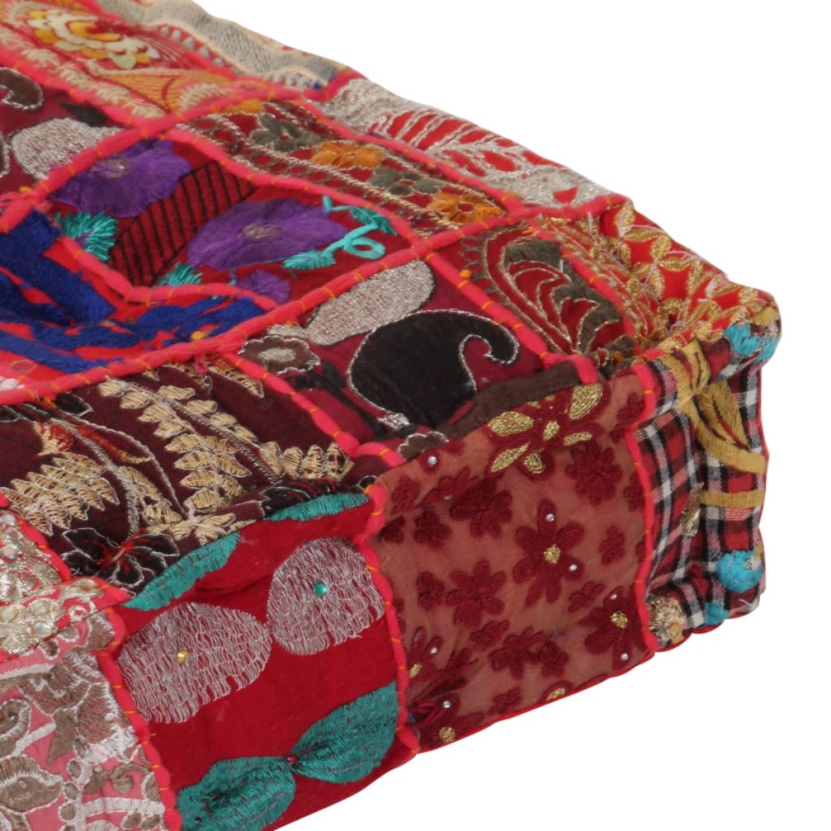 vidaXL Πουφ Patchwork Τετράγωνο Χειροπ. Κόκκινο 50x50x12 εκ. Βαμβάκι