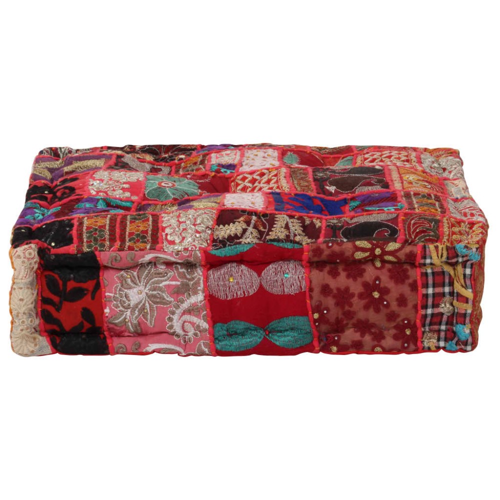 vidaXL Πουφ Patchwork Τετράγωνο Χειροπ. Κόκκινο 50x50x12 εκ. Βαμβάκι