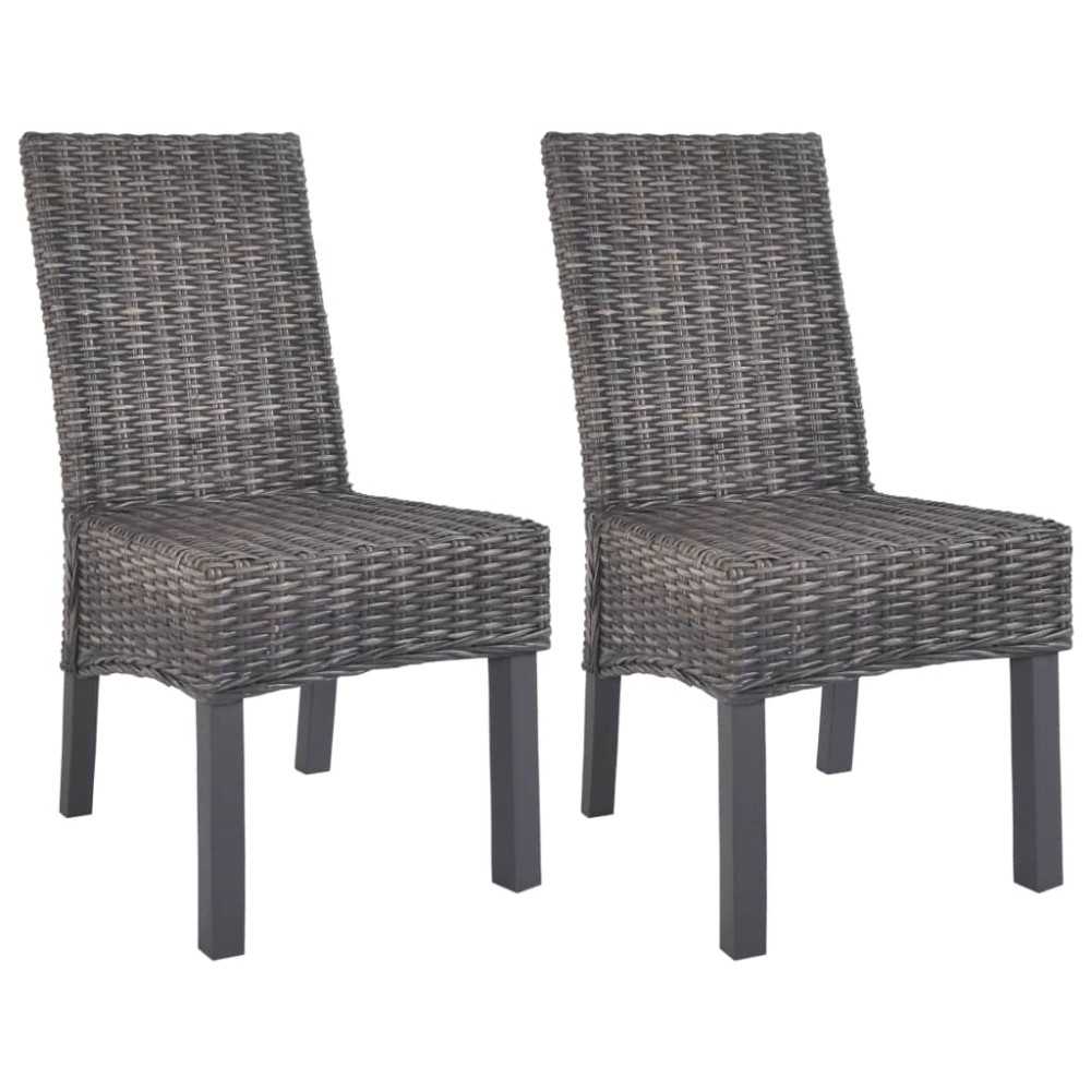 vidaXL Καρέκλες Τραπεζαρίας 2 τεμ. Καφέ από Ρατάν Kubu και Ξύλο Μαόνι