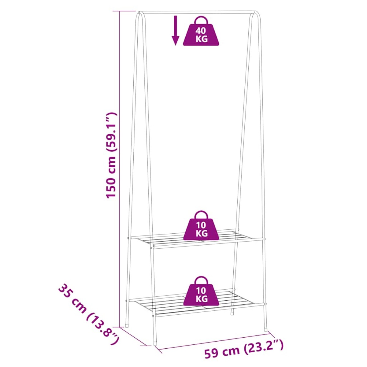 vidaXL Κρεμάστρα Ρούχων Δαπέδου Μαύρη 59 x 35 x 150 εκ.