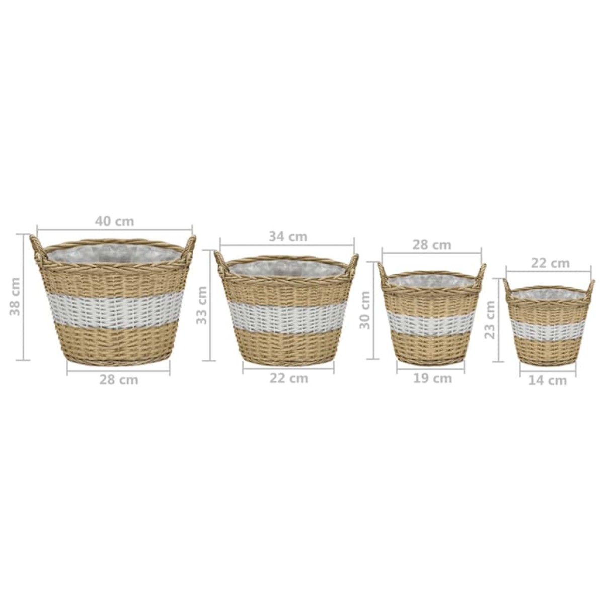 vidaXL Γλάστρες Υπερυψωμένες 4 τεμ. Wicker με Επένδυση Πολυαιθυλενίου