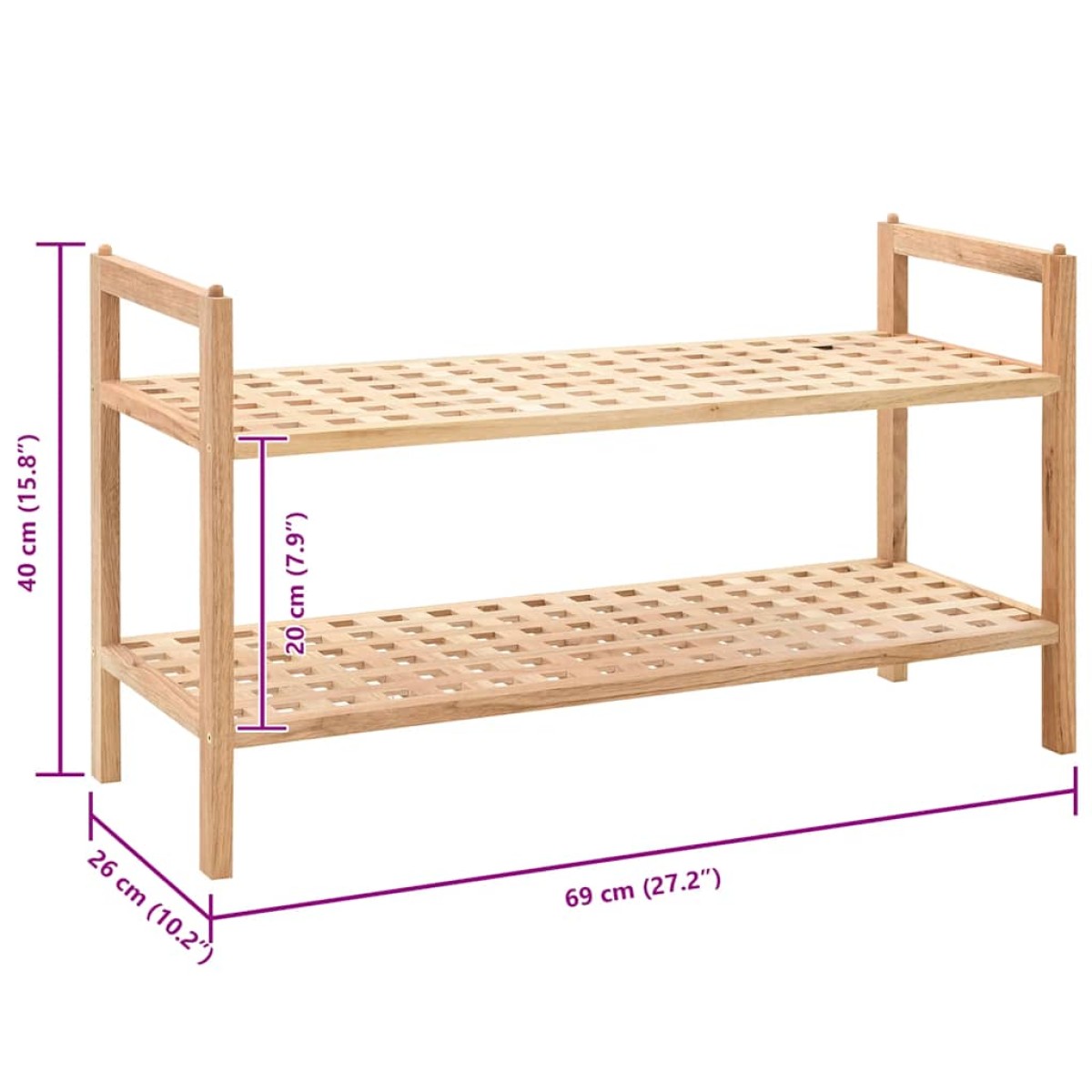 vidaXL Ραφιέρα Παπουτσιών 69 x 26 x 40 εκ. από Μασίφ Ξύλο Καρυδιάς