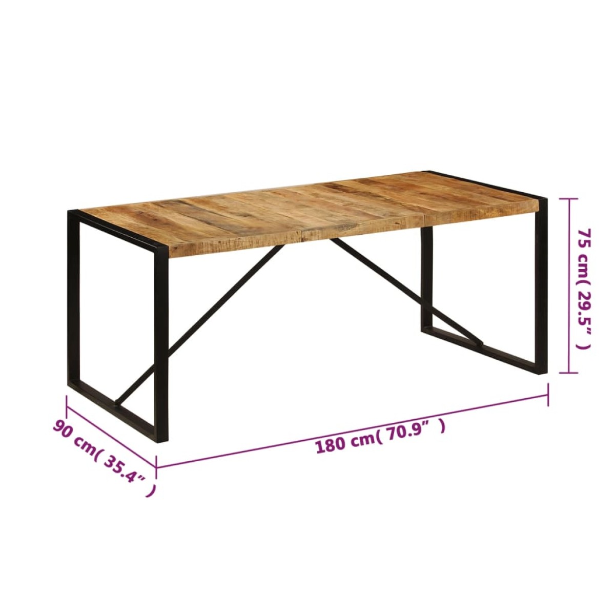 vidaXL Τραπεζαρία 180 x 90 x 75 εκ. από Μασίφ Ξύλο Μάνγκο