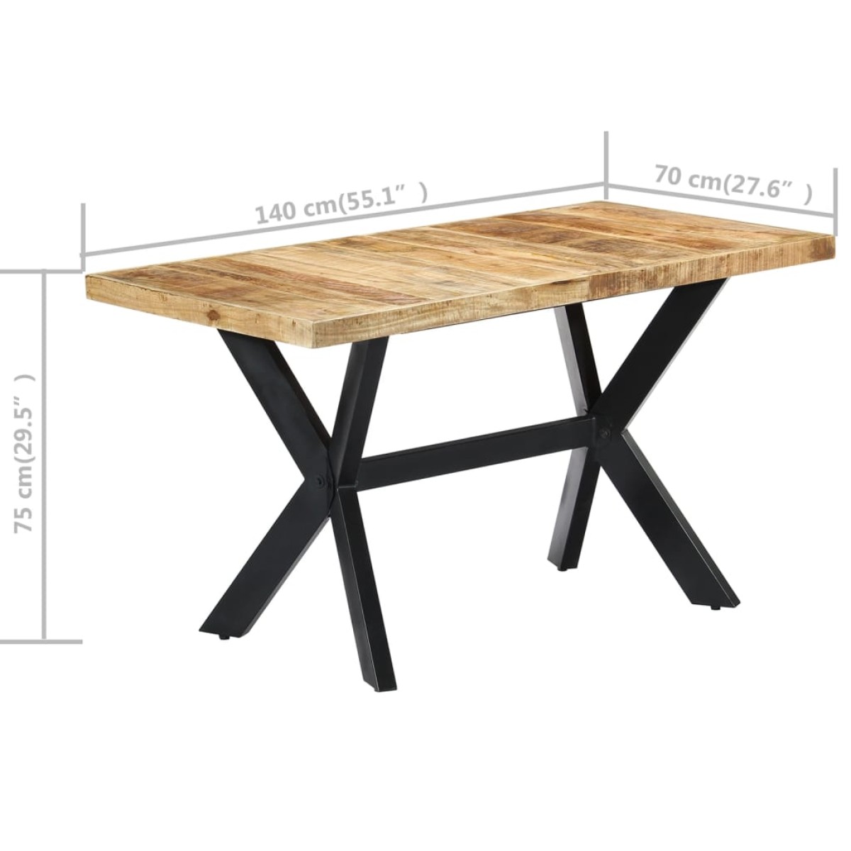 vidaXL Τραπεζαρία 140 x 70 x 75 εκ. από Μασίφ Ακατέργαστο Ξύλο Μάνγκο