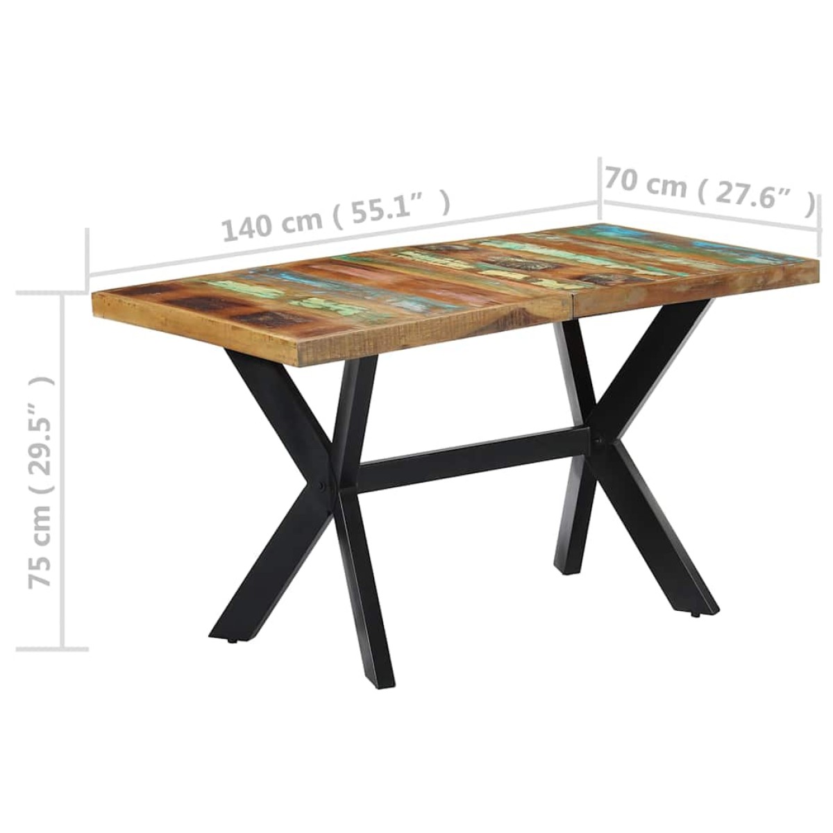 vidaXL Τραπεζαρία 140 x 70 x 75 εκ. από Μασίφ Ανακυκλωμένο Ξύλο