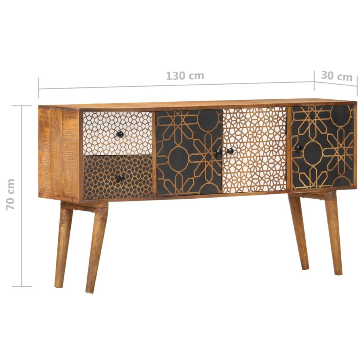 vidaXL Μπουφές με Τυπωμένο Σχέδιο 130x30x70 εκ. από Μασίφ Ξύλο Μάνγκο