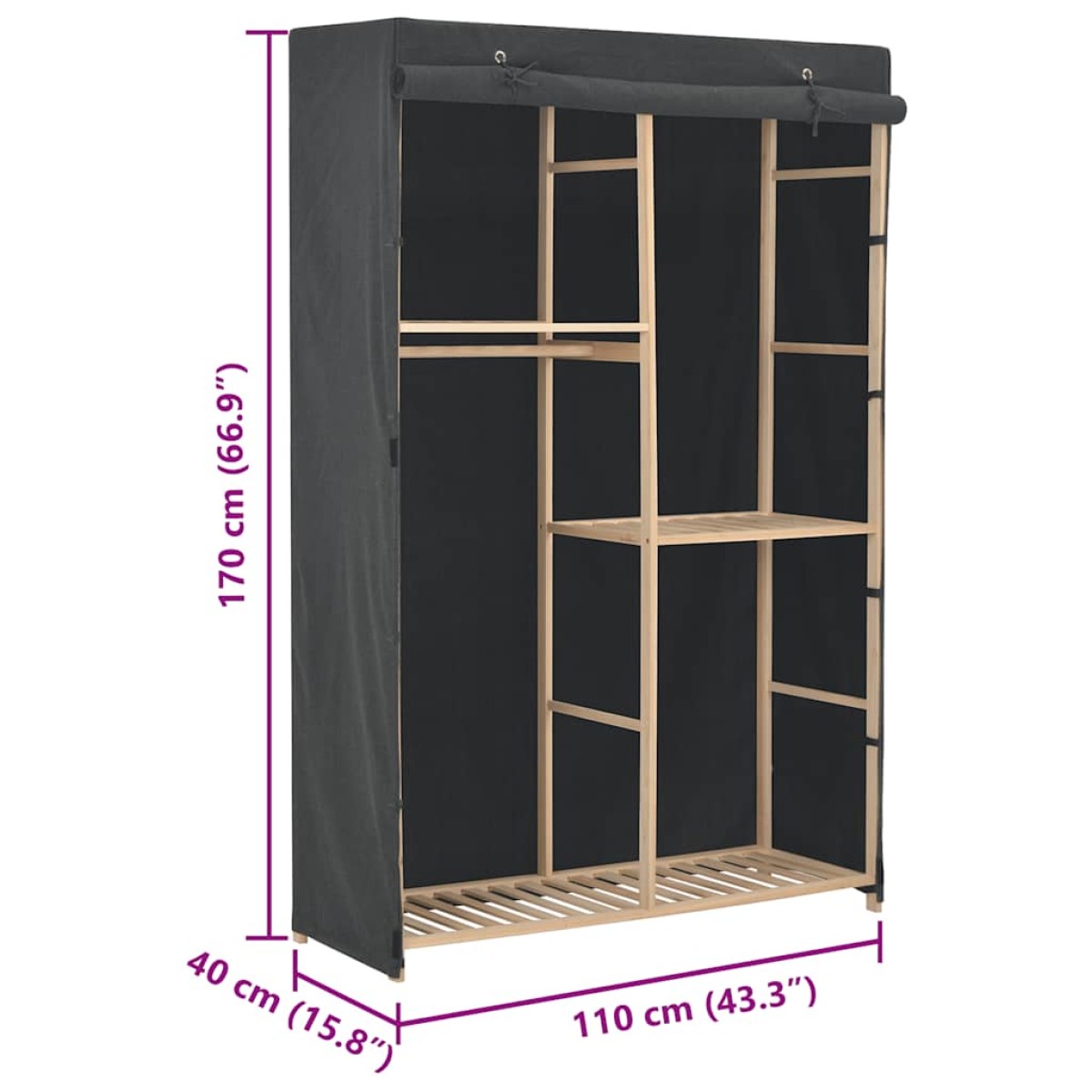 vidaXL Ντουλάπα με 3 Ράφια Γκρι 110 x 40 x 170 εκ. Υφασμάτινη