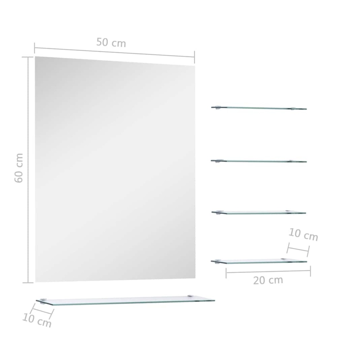 vidaXL Καθρέφτης Τοίχου Ασημί 50 x 60 εκ. με 5 Ράφια