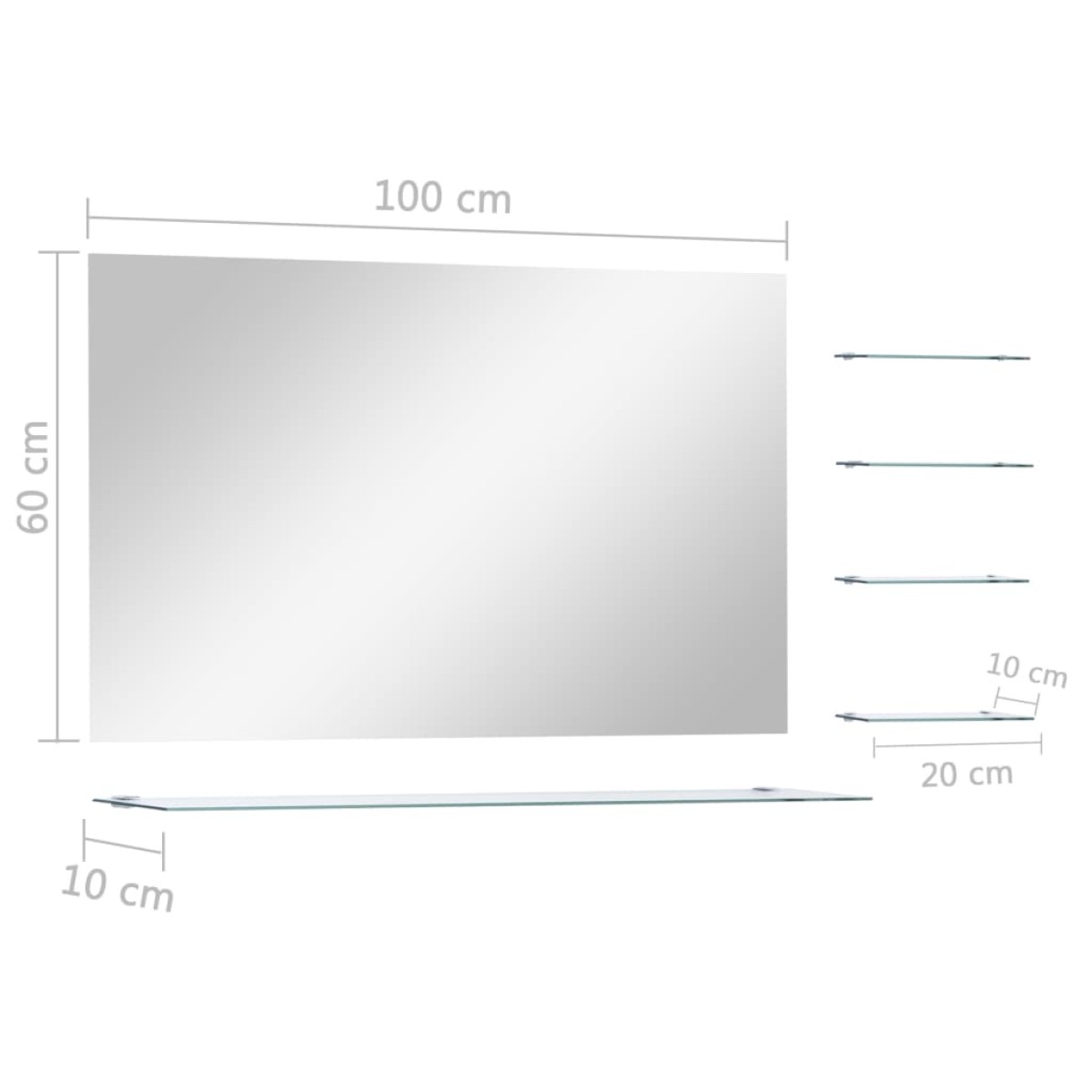vidaXL Καθρέφτης Τοίχου Ασημί 100 x 60 εκ. με 5 Ράφια