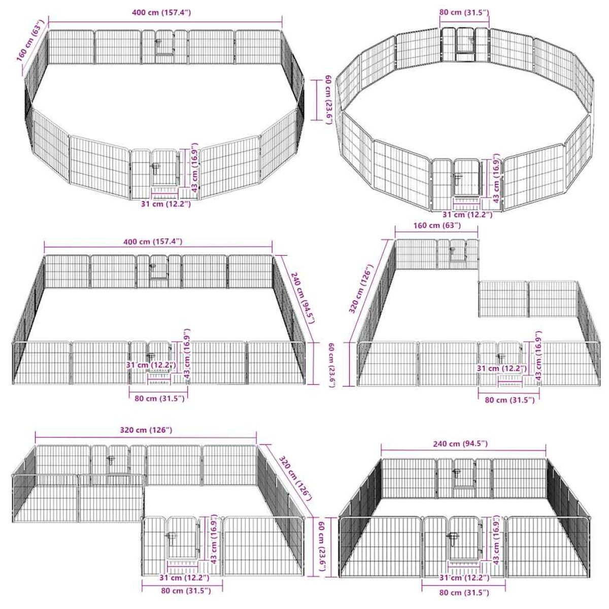 vidaXL Πάρκο Σκύλου με 16 Πάνελ Μαύρο 60 x 80 εκ. Ατσάλινο