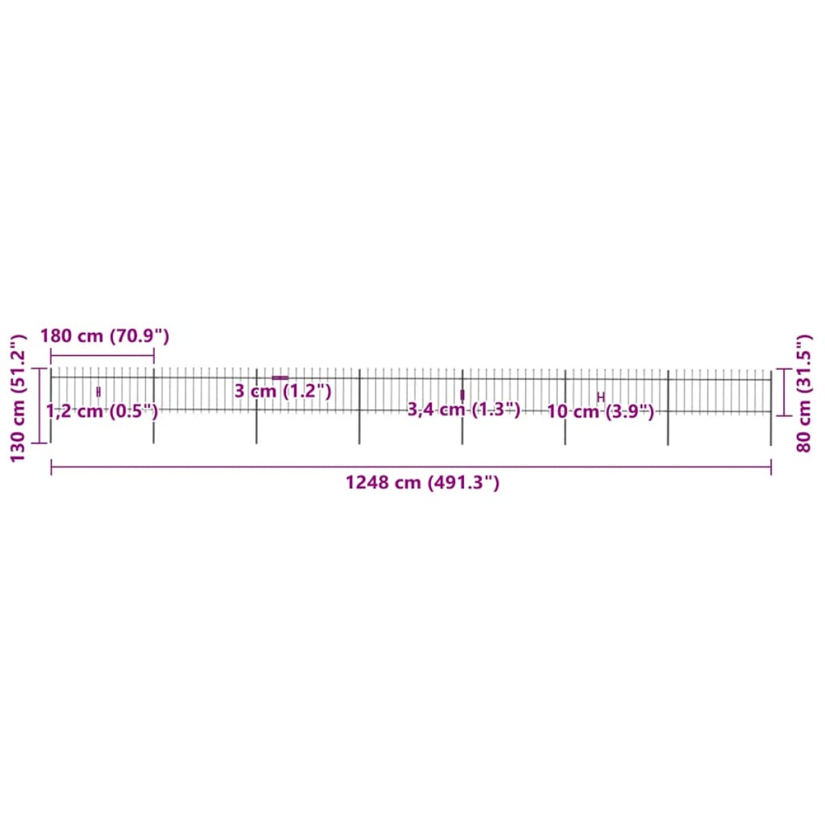 vidaXL Κάγκελα Περίφραξης με Λόγχες Μαύρα 11,9 x 0,8 μ. από Χάλυβα